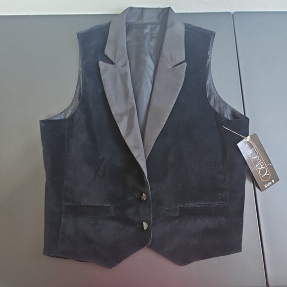 NOS Vintage Black Velvet Suiting Vest size 9 Satin Collar Goth Grunge Party - Picture 6 of 13